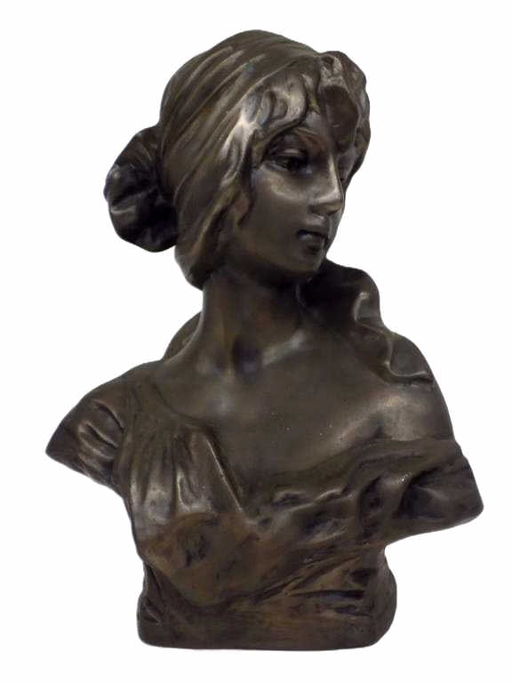 AFTER MILO MAIDEN'S GAZE ART NOUVEAU BRONZE BUST (1 of 4)