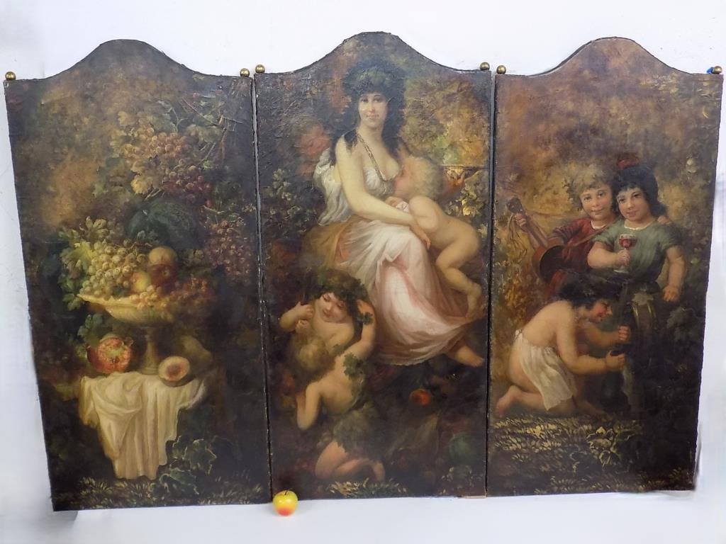 1800'S VENUS & PUTTI 3 PANEL OLD MASTER PAINTINGS (1 of 13)