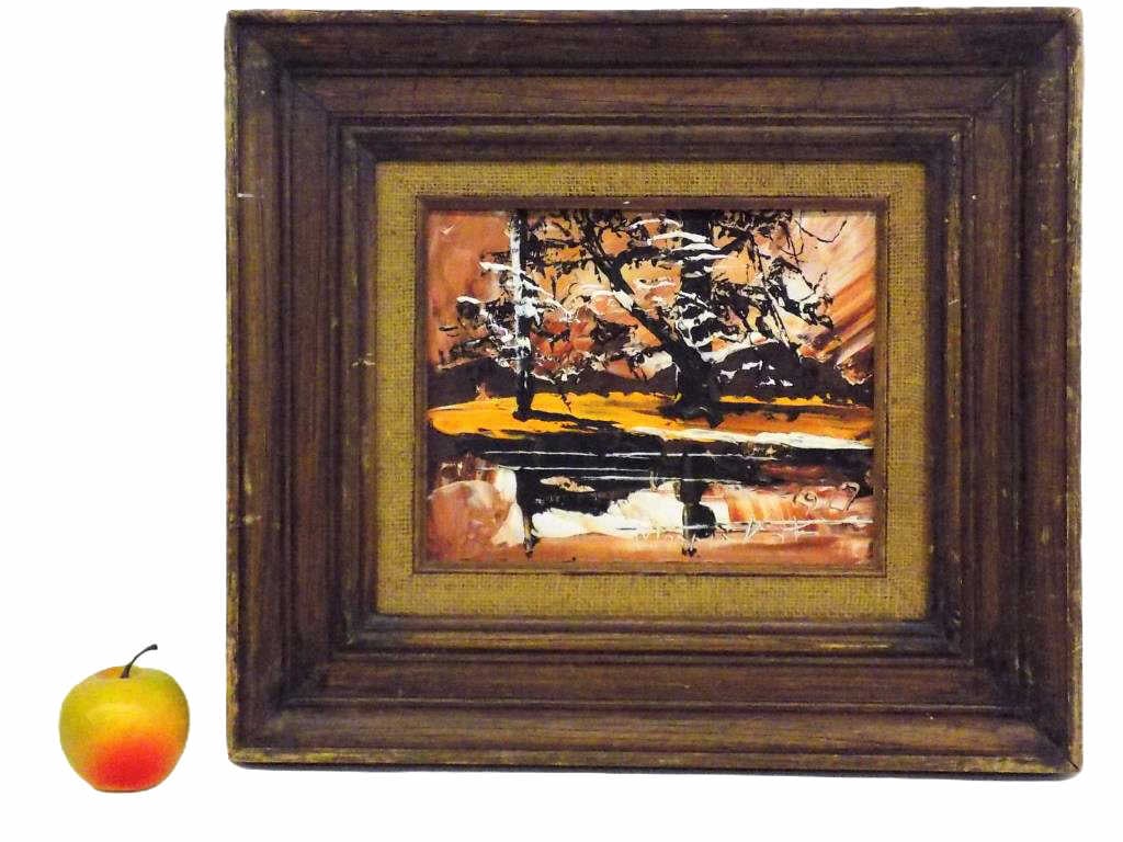 MORRIS KATZ - MODERNIST LANDSCAPE PAINTING: Morris Katz American New York Ukraine - 1932-2010 - Modernist Landscape Imposto Painting. Imposto Oil on Artist Board. Signed, Dated 1977 Lower Right. Midcentury Wood Frame Measures 16" x 1.25" x 18" 