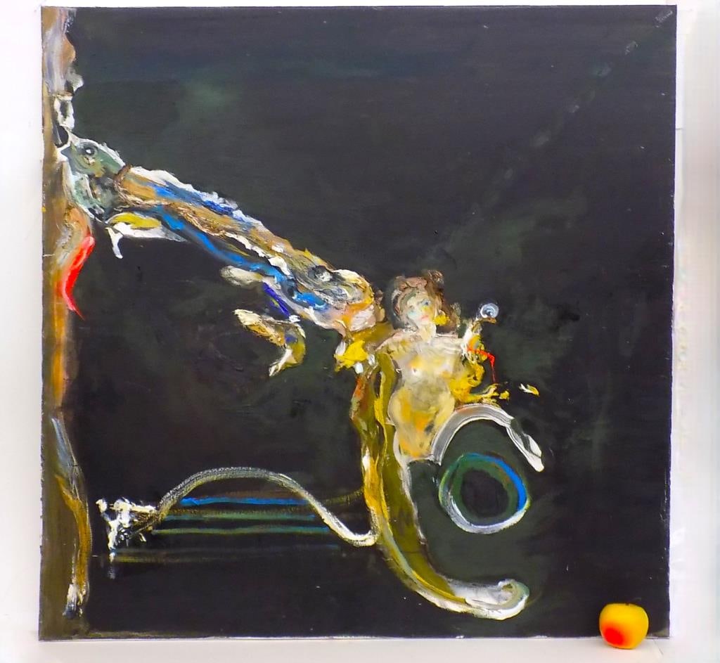 JOHN MAYNARD HOLMES - ENIGMA OF VENUS PAINTING: John Maynard Holmes - American New York 20th Century - Big Abstract Surrealist Painting Entitled The Enigma of Venus. Acrylic on Canvas. 36" x 1" x 36" 4 lbs Provenance: Prominent New York Estate