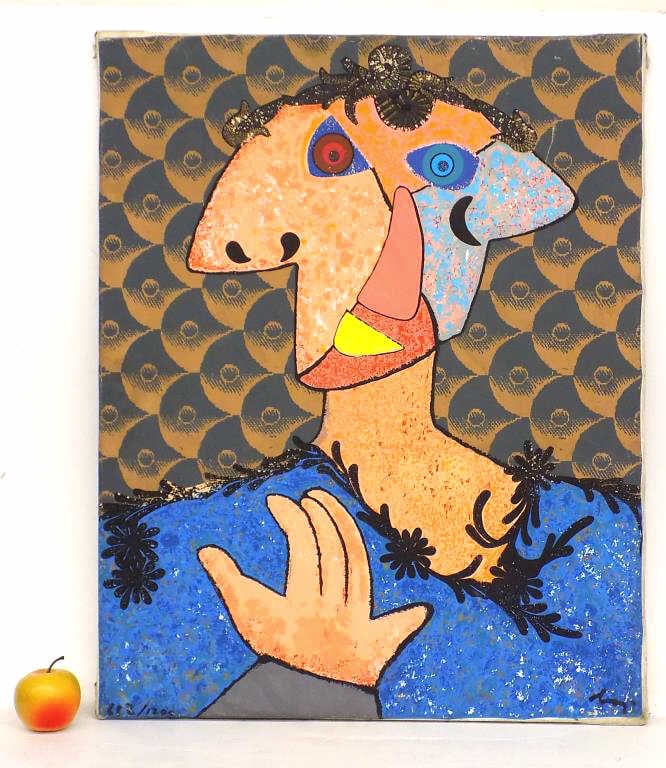 ENRICO BAJ ABSTRACT FIGURE MIXED MEDIA SILKSCREEN (1 of 3)