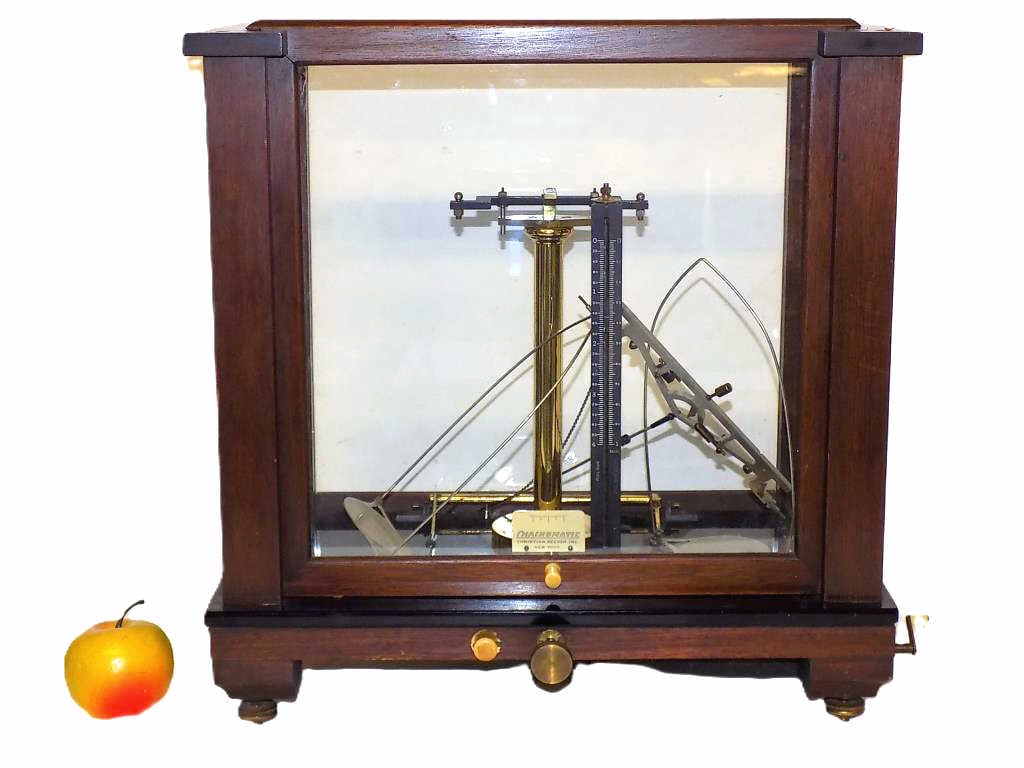 CHRISTIAN BECKER CHAINOMATIC APOTHECARY SCALE: Antique Christian Becker Inc. New York Chainomatic Apothecary Pharmacy Scale. Mahogany Wood Glass Display Case with Brass Hardware. Height 17" x Width 9" x Length 17" 18 lbs We can assist to arrange
