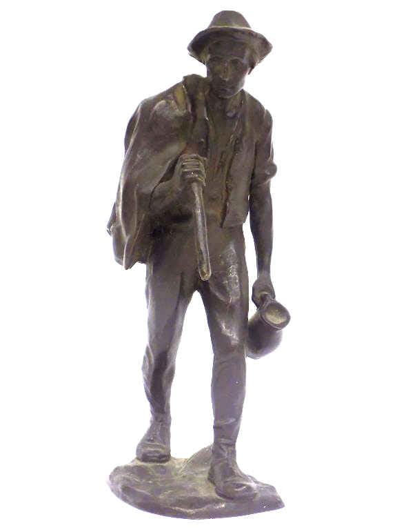HANS MULLER - JOURNEYMAN BRONZE STATUE: Hans Muller Austrian 1873-1937 - Antique Journeyman Bronze Sculpture. Signed Base with Foundry Mark. Approximate Height 10" x Width 4" x Length 4" 4 lbs Warm Patina Provenance: From A Prominent New