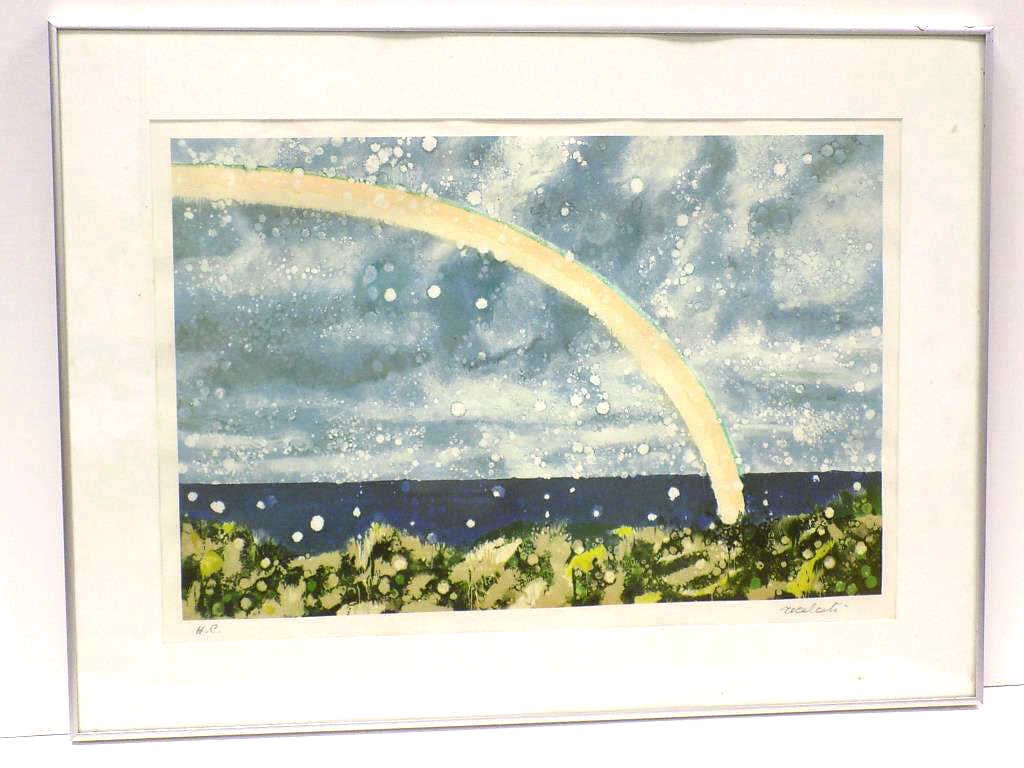 ANTONIO RECALCATI - RAINBOW SIGNED PROOF PRINT: Antonio Recalcati - b1938 Rainbow Artist Proof Lithograph Signed. 23" x 30.50" Framed.