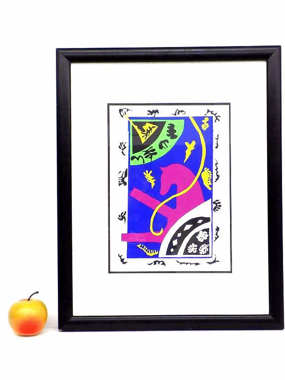 HENRI MATISSE - HORSE RIDER CLOWN POCHOIR PRINT: Henri Matisse - French 1869 -1954 - The Horse, The Rider and The Clown Pochoir Print. From the 1947 Jazz Book Portfolio. 8.25" x 11.50" Frame Measures 15.50" x 19.50" Provenance: Prominent New York