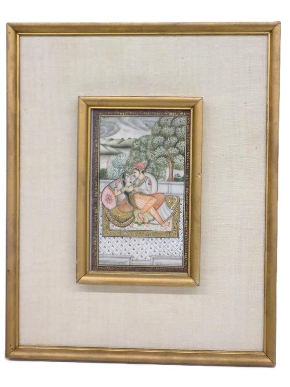 PERSIAN EROTIC LOVERS MINIATURE BONE PAINTING (1 of 4)