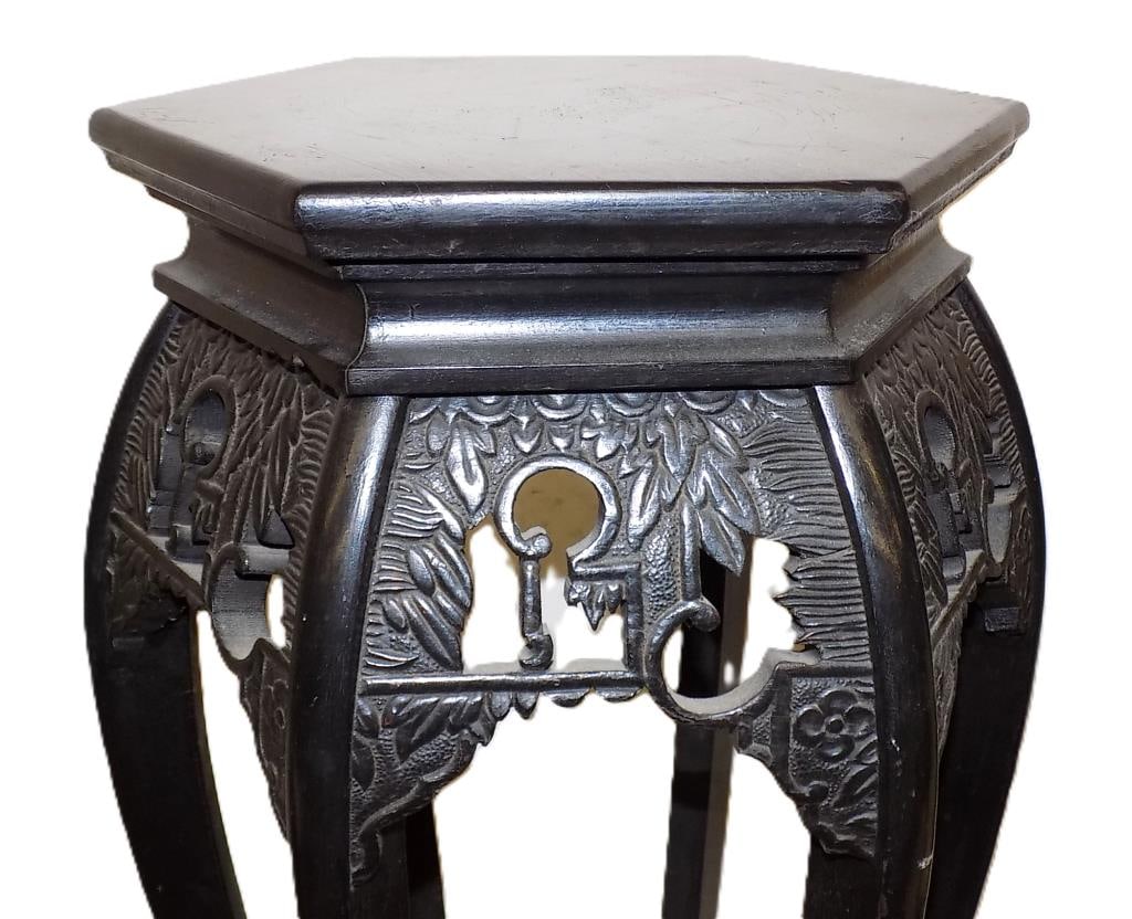 ANTIQUE CHINESE HEXAGONAL CARVED STANDS - 2