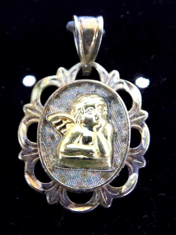 GUARDIAN ANGEL GOLD NECKLACE PENDANT: Michael Anthony Jewelers 14k Yellow Gold and Sterling Silver Guardian Angel Necklace Pendant