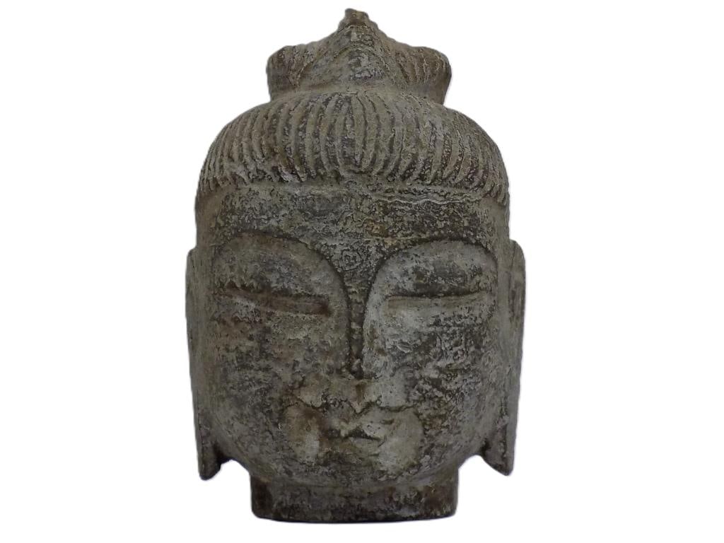 ANCIENT CHINESE CARVED STONE HEAD OF BUDDHA: Ancient Chinese or Tibetan Carved Stone Head of Buddha. Height 5 1/2" Museum Quality. Old Patina From a Prominent New York Estate Collection.