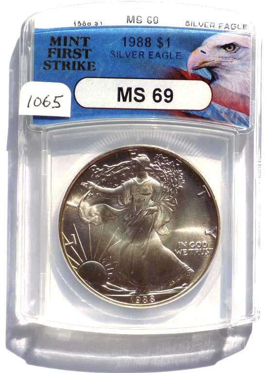 US MINT 1988 FIRST STRIKE SILVER EAGLE ANACS MS 69 (1 of 3)