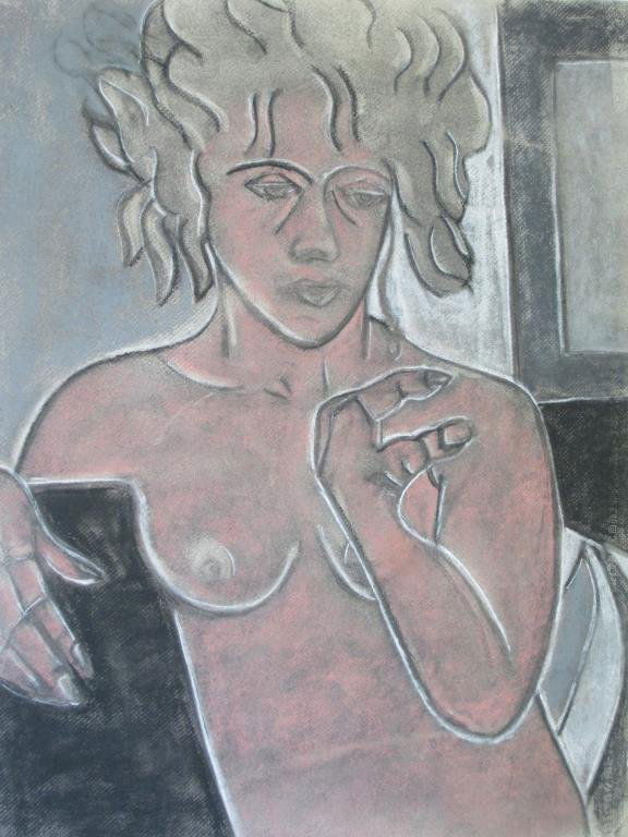MODERNIST NUDE PASTEL PORTRAIT: Modernist nude pastel portrait on Mi Teintes Canson paper. H 25.50 x L 19.50. Unsigned. In the manner of Fernand Leger .