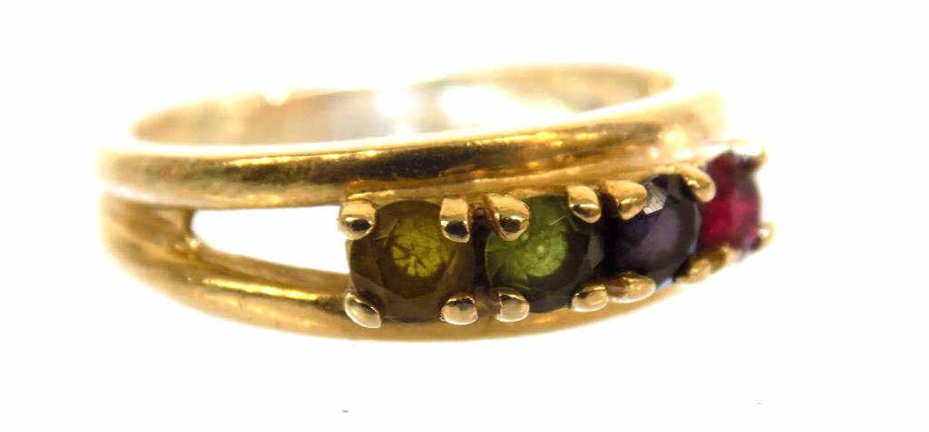 SOLID 14K GOLD RUBY AMETHYST PIERDOT CITRINE RING - 2