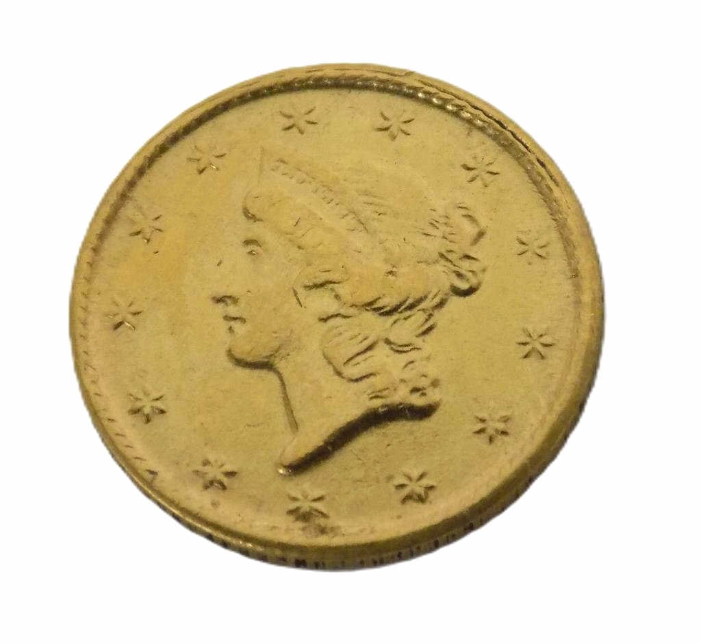 RARE 1853 TYPE 1 LIBERTY HEAD GOLD DOLLAR COIN: Rare 1853 Type 1 Liberty Head Gold One Dollar Coin. About Uncirculated. 1.67 grams