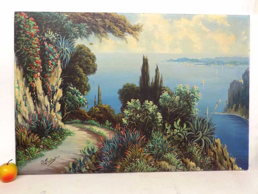 BIG VENETIAN SEASCAPE PAINTING SIGNED ILLEGIBLY: Big Venetian Seascape Painting with Sailboats In Background. OIl on Canvas. Signed Illegibly Lower Left. 24" x 1" x 36" 3 lbs