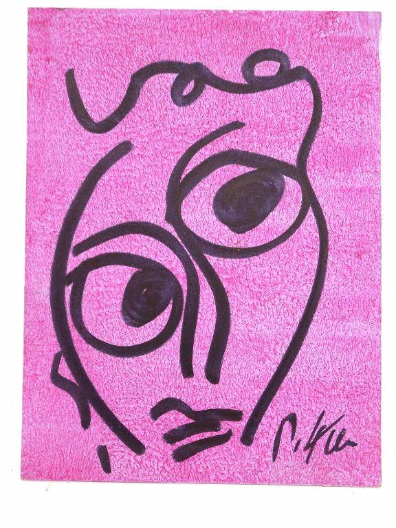 PETER KEIL - PURPLE MAN PAINTING: Peter Keil American b1942 - Abstract Purple Man Painting on Masonite. Signed Lower right. COA Rear. 9" x 1" x 12" 1 lb