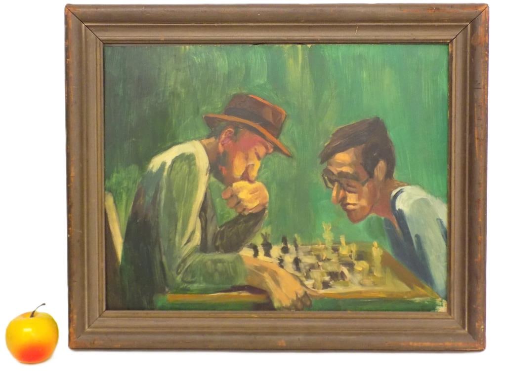 REGINALD MARSH STYLE CHESS GAME PAINTING (1 of 2)