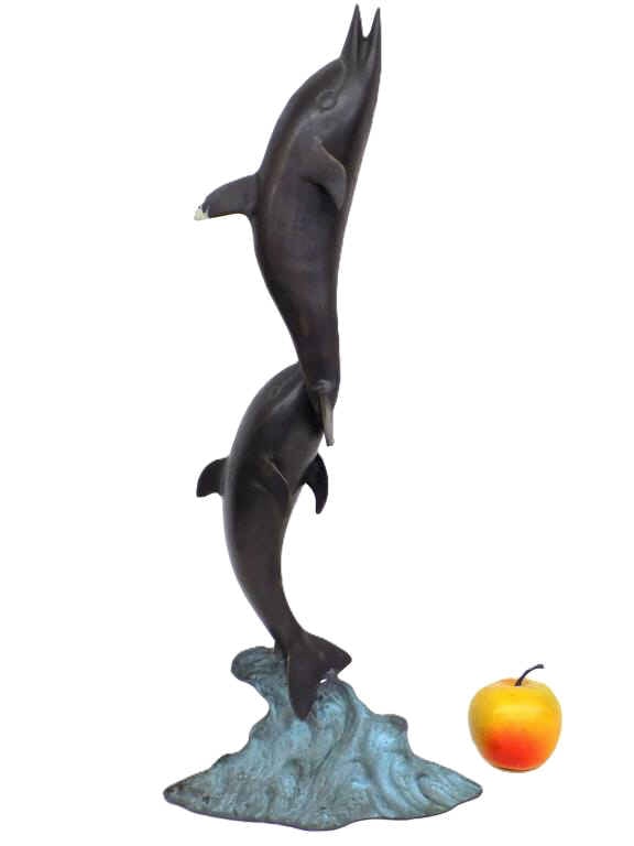 VINTAGE DOLPHINS BRONZE ART SCULPTURE 21" TALL: Vintage Dolphins Bronze Art Sculpture. 21" x 4.50" x 8.50" 5 lbs