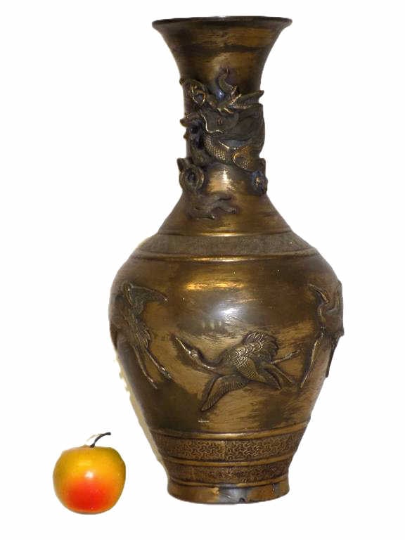 CHINESE GILT BRONZED DRAGON & PHOENIX VASE 18" H (1 of 5)