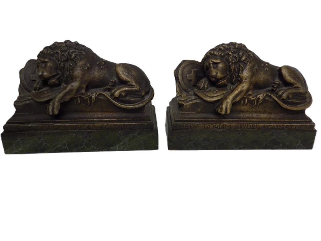ANTIQUE LION OF LUCERNE BRONZED BOOKENDS (1 of 3)