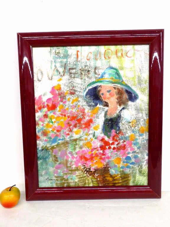 FLOWER SHOP GIRL PAINTING SIGNED ILLEGIBY (1 of 3)