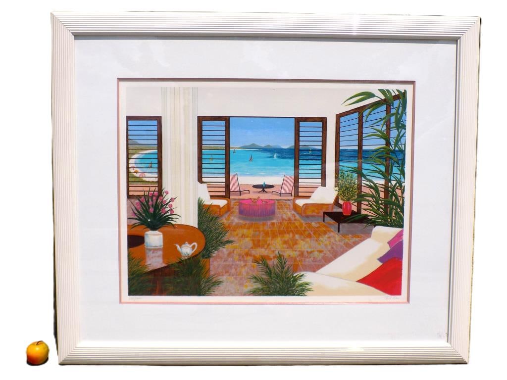 FANCH LEDAN GIANT ANTIGUA SIGNED SERIGRAPH 41 x 49: Fanch / Francois Ledan French b1949 - Great Giant Modern Art Serigraph Entitled Antigua. Limited Edition #235 / 300. Artist Hand Numbered, Titled and Signed Lower Margin. Artist Gift Inscription and S