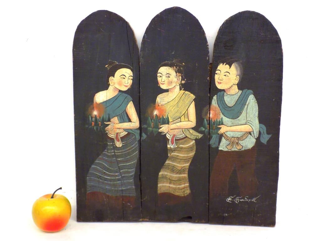 ANTIQUE ETHIOPIAN FIGURES PANEL PAINTING: Antique Ethiopian Figures Painting on Wooden Panel. Signed Lower Right. 15" x 1" x 14.50" 3 lbs