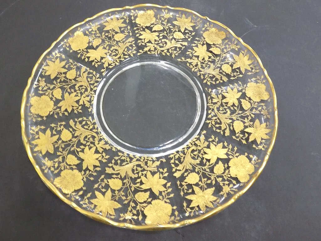 CAMBRIDGE GOLD GILT FLORAL GLASS TORTE PLATE (1 of 3)