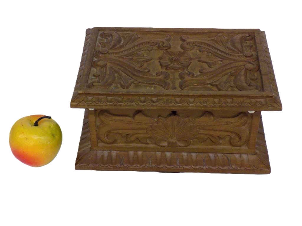 VICTORIAN ACANTHUS CARVED KEEPSAKE BOX: Victorian Style Wooden Keepsake Box. Intricately Hand Carved Acanthus, Rosette and Floral Decoration. Measures 5" x 7" x 10" 3 lbs