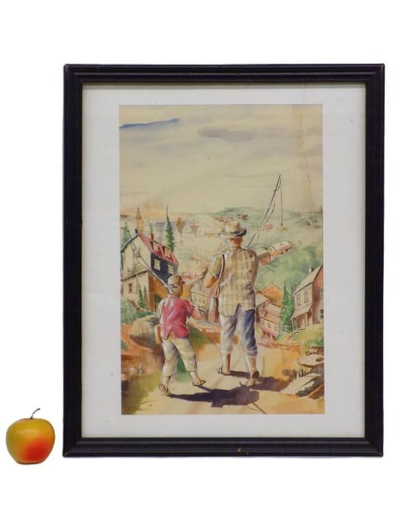 GREAT FATHER & SON FISHING WATERCOLOR (1 of 3)