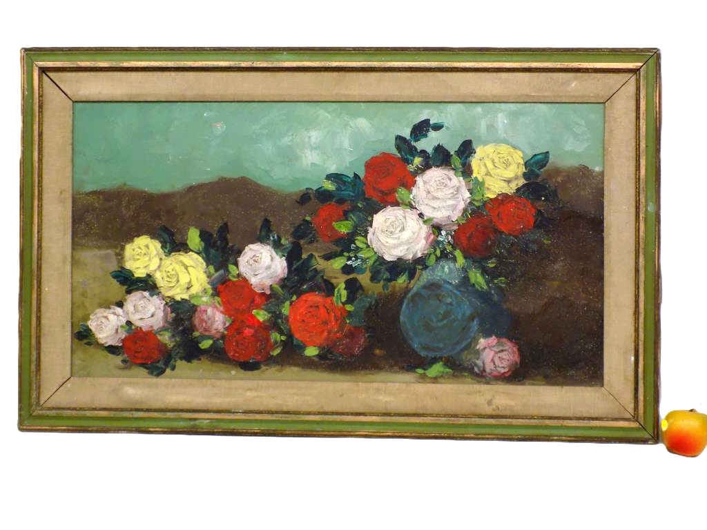 BIG VINTAGE ROSES STILL LIFE PAINTING (1 of 5)