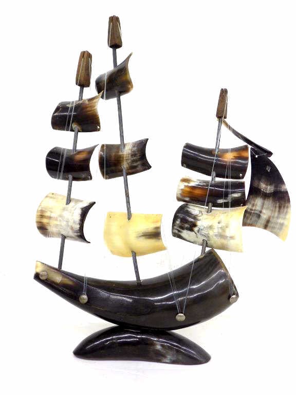 MIDCENTURY MODERN BUFFALO HORN FOLK ART SHIP (1 of 2)