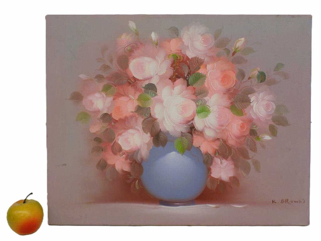 K. BROWN - PINK ROSES STILL LIFE PAINTING (1 of 1)