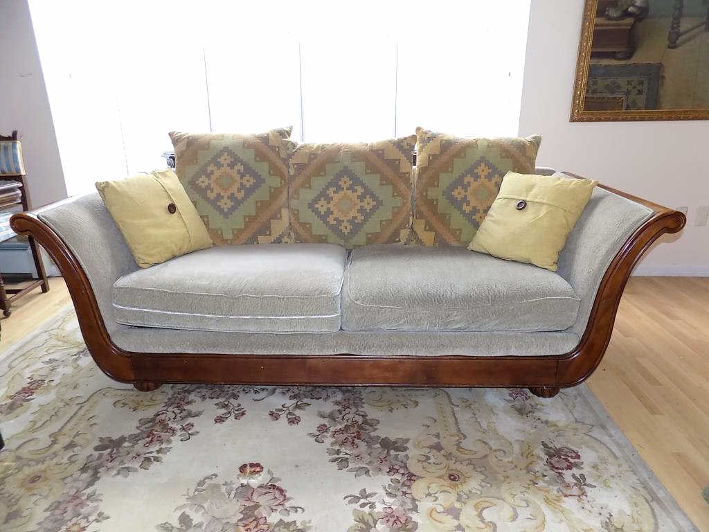 SCHNADIG DESIGNER SCROLLED OAK SOFA (1 of 3)