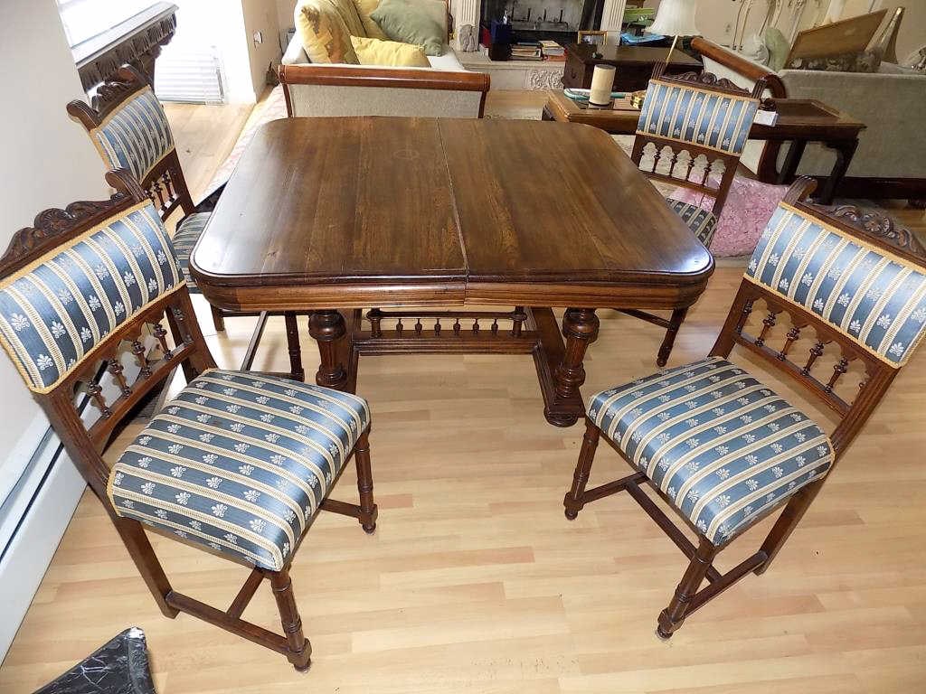 VICTORIAN OAK ACANTHUS DINING TABLE & CHAIR SET (1 of 5)
