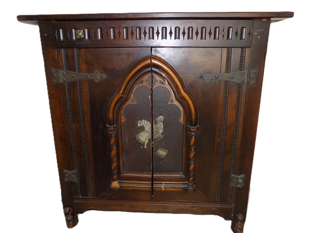 MEDIEVAL KNIGHT ON HORSEBACK WALNUT CABINET (1 of 6)