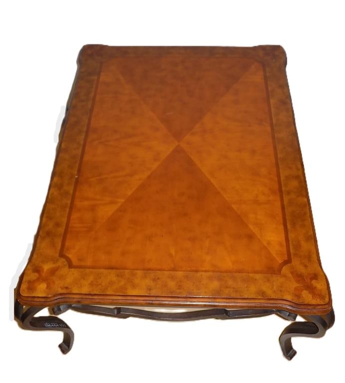 FLEUR DI LIS DECORATED BURL WOOD IRON TABLE (1 of 3)