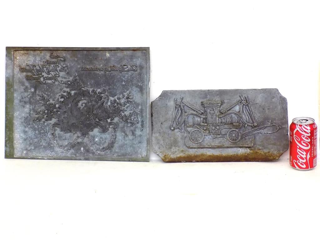 ANTIQUE ADVERTISING LEAD PRINT BLOCKS FLORAL & CAR (1 of 3)