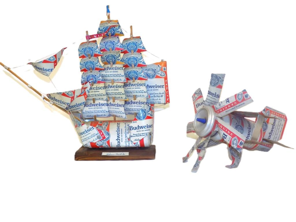 VINTAGE BUDWEISER BEER FOLK ART SHIP & AIRPLANE (1 of 4)