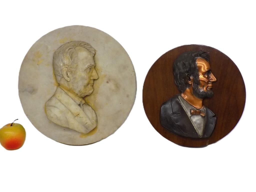 ABRAHAM LINCOLN MARBLE & BRONZE PROFILE PLAQUES (1 of 3)