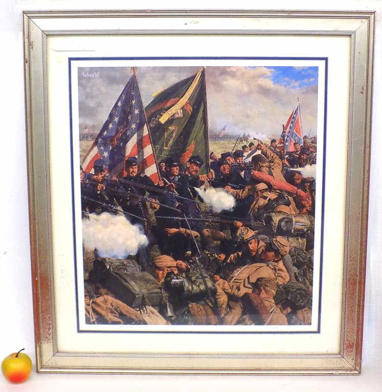 BRADLEY SCHMEHL - CIVIL WAR SIGNED LITHOGRAPH: Bradley Schmehl American b1962 - Big Civil War Battle Scene Color Lithograph. Limited Edition Artist Hand Numbered and Signed. Depicting The 69th New York Regiment and The 10th Louisiana Infantry. Sil