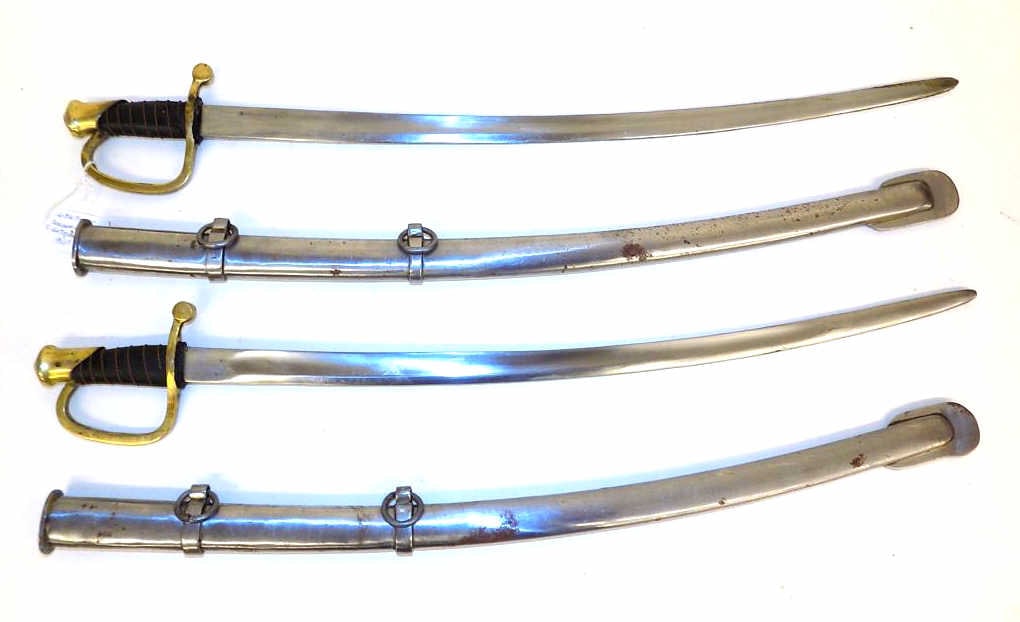 VINTAGE GETTYSBURG PA CIVIL WAR STYLE SWORD: Vintage Pair 1960's Gettysburg Pennsylvania Civil War Style Little Trooper Sword and Scabbard. Steel Blade and Scabbard. Brass Handle with Braided Wire and Leather Wrap. Signed. Total Length 27.50" 5 