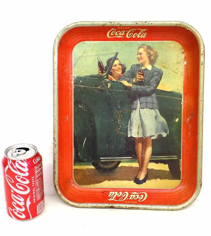 VINTAGE ROADSTER GIRLS COCA COLA ADVERTISING TRAY (1 of 4)