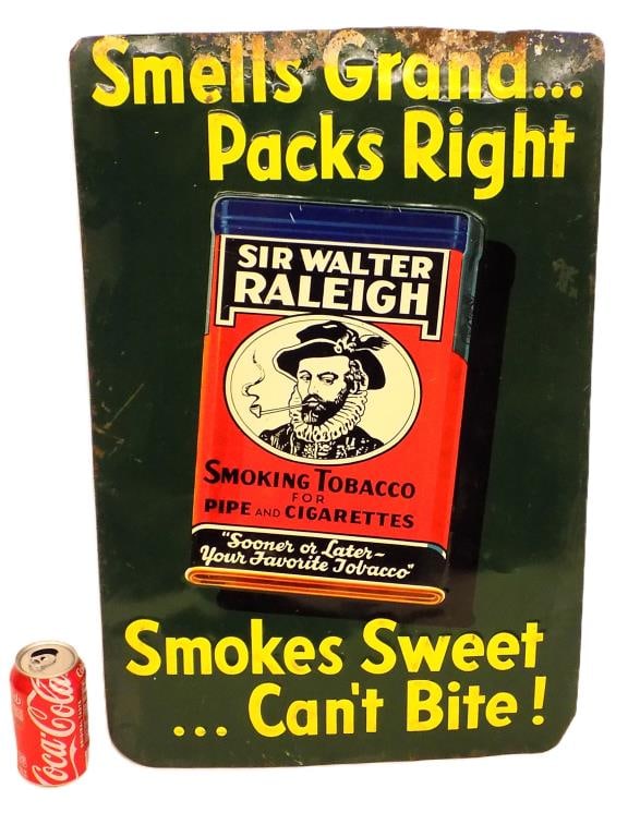 VINTAGE 1950'S SIR WALTER RALEIGH TOBACCO SIGN (1 of 4)