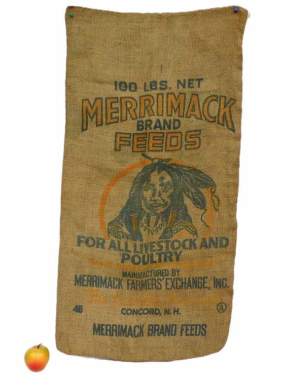 ANTIQUE MERRIMACK FEEDS INDIAN ADVERTISING SACK (1 of 2)