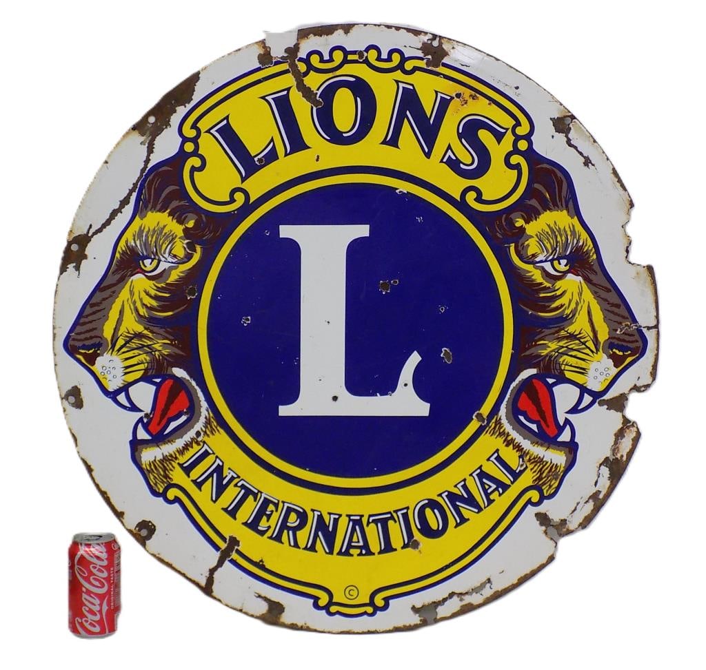 VINTAGE LIONS INTERNATIONAL PORCELAIN SIGN 30" (1 of 5)