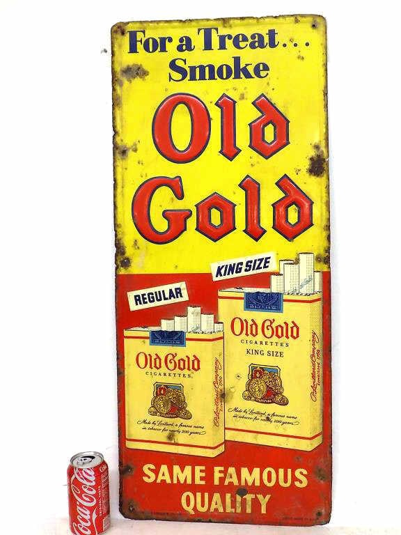 VINTAGE 1940'S OLD GOLD CIGARETTE ADVERTISING SIGN (1 of 2)
