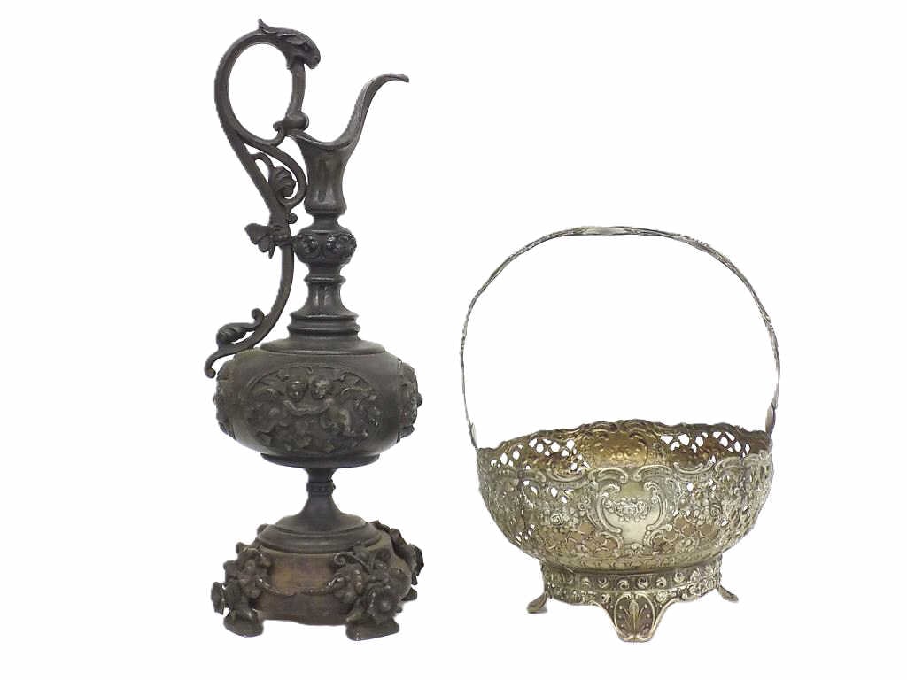 19TH CENTURY FANCY SILVER BASKET & IRON EWER (1 of 5)