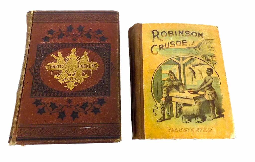 WORKS OF DICKENS AND ROBINSON CRUSOE BOOKS (1 of 8)