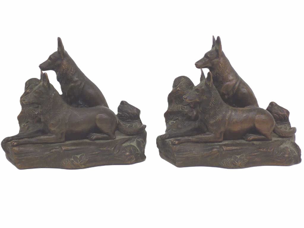 JENNING BROS GERMAN SHEPHERD DOGS BRONZED BOOKENDS (1 of 4)