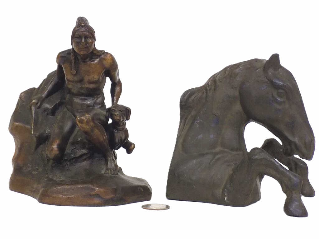 VINTAGE INDIAN AND HORSE BRONZED BOOKENDS (1 of 2)